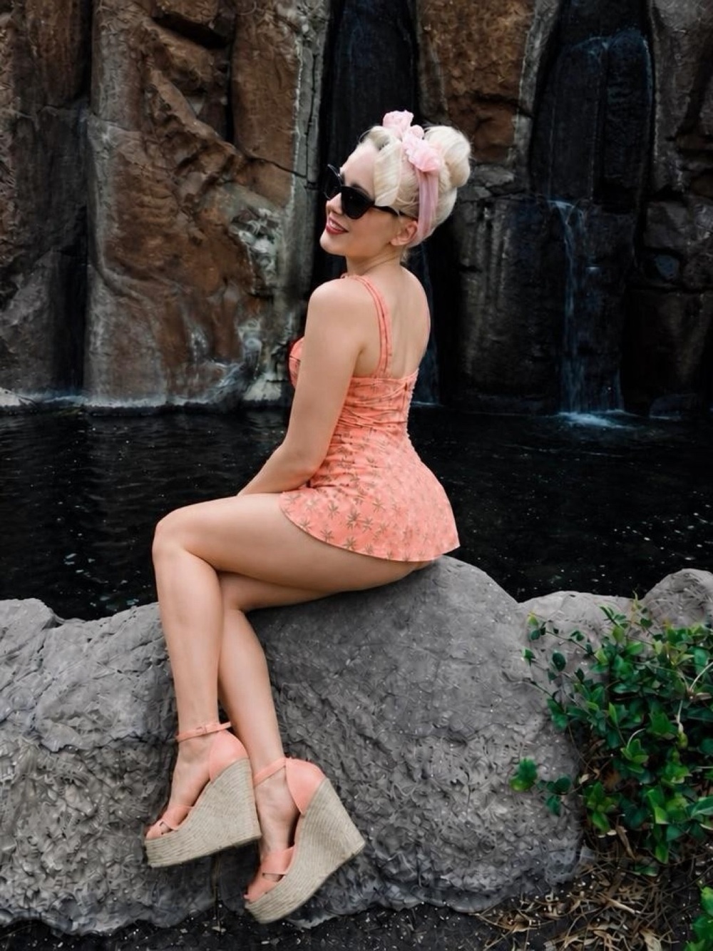 RED DOLLY Retro Style Boomerang Print Skirted Swimsuit
